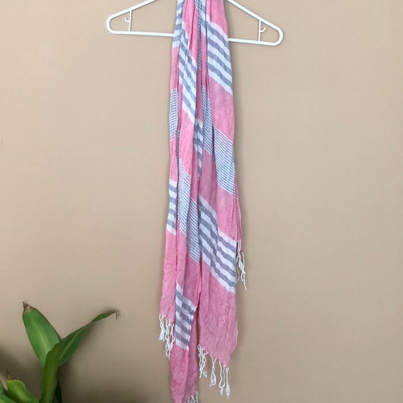 Pink blue and white striped scarf - Picture 2 of 3